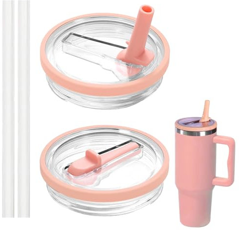 Stanley Cup Tapa 40 Oz – A prueba de fugas, a prueba de polvo y reutilizable – 2 tapas + 2 pajitas – Tapa de repuesto para vaso Stanley (rosa)