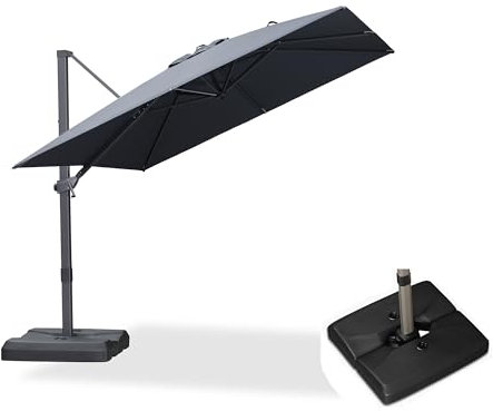 PURPLE LEAF Parasol déporté 2,7 x 2,7 m Carré avec Pieds, Toit à Rotatif 360°, Contrôle de la Hauteur en Douceur, Sans Butée Fixe, Parasol De Jardin Extérieur, Pour Terrasses, Restaurants, Gris acier