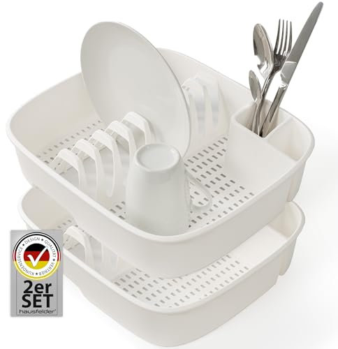Hausfelder Abtropfgestell für die Spüle 2er Set– Kunststoff weiß – 34 x 36 cm – Abtropfgitter und Geschirrkorb, stapelbar, Abtropfkorb klein – ideal für Küche, Camping (weiß, 2 x Abtropfgitter)