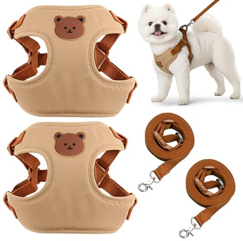 Welpengeschirr Set für kleine Hunde, 2 Stück Verstellbares Geschirr mit Leine 120 cm, Atmungsaktives Hundegeschirr Welpen, Brustgeschirr Hund Klein, Auch für Welpen Katzen Kaninchen geeignet