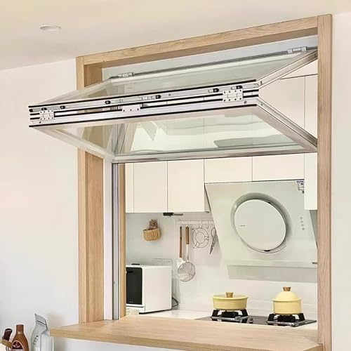 SOFACHEN Ventana de concesión con Marco de Aluminio, Ventana de Servicio Plegable Personalizable con Vidrio Reforzado y Accesorios Ocultos, para Tiendas de té con Leche(WxH 30x39in/76x99cm)
