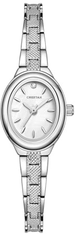 CHEETAH Kleine Gold Armbanduhr Damen, Quarz Analog Vintage-Oval Uhr Damen mit klassischem Edelstahlarmband, 3 ATM Wasserdicht Damenarmbanduhr