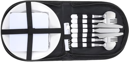 Trousse de Camping Set Inoxydable en Acier Couverts 1 Noir | Portable Facile à Nettoyer , Compatible Lave-vaisselle et Réutilisable pour Pique-niques et Camping