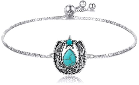 Althum Vintage Hufeisen mit Grünem Türkis Armband 925 Sterling Silber Natürliches Türkis Hufeisen Verstellbares Armband für Frauen