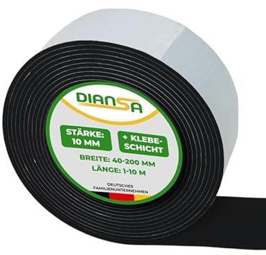 DIANSA – Moosgummistreifen Dichtband selbstklebend Größe 1000 x 80 mm, Stärke 8 mm – Zellkautschuk Streifen Meterware – Moosgummirolle für DIY & Handwerk – einseitig klebend für Abdichtung & Dämmung