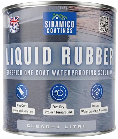 Siramico Coatings Liquid Rubber Roof Coating | Instant Leak Seal Technology I Quick Drying, One Coat Waterproofing Sealant | Black, Grey & Clear (Clear, 1 Litre)