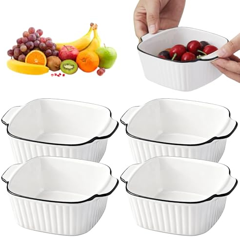 Céramique Plats De Cuisson Lot De 4: Céramique Plat Four Avec Poignées, Plat De Cuisson Carrés Pour Lasagnes, Cocottes, Tapas, Tartes Individuelles, Passent Au Four Et Au Micro-Ondes