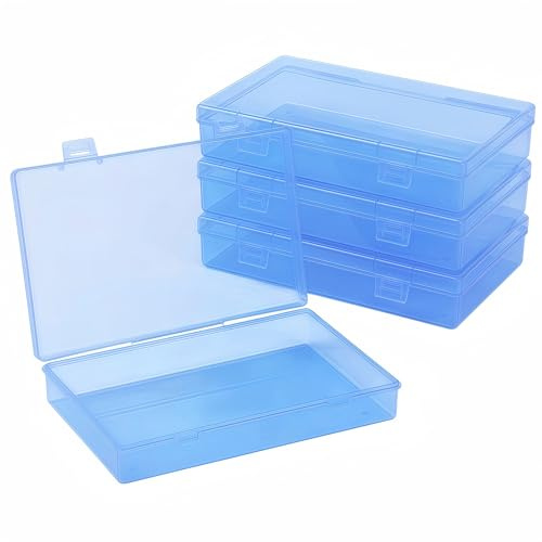 Forever bene 4-Piece Blue Plastic Boxes, 18 cm x 11 cm x 3 cm | Clear walls and hinged lids help sort beads, jewellery findings, sewing notions, desk pieces and small hardware