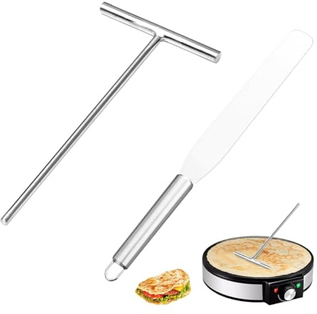 2 Pièces Acier Inoxydable Crêpes Spatule, Acier Inoxydable | Distributeur et Spatule à Crêpes, Etaleur Crepe en Forme de T Râteau à Crêpe, pour Réaliser des Gâteaux, Crêpes, Pancakes