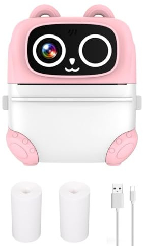 Gettimore 48MP 2.4 Inch HD Screen Digital Camera for Kids with Thermal Photo Printing, Dual-Camera Functionality, 16X Zoom, 64GB Expandable, Compatible with Pink Blue Green Purple Pink