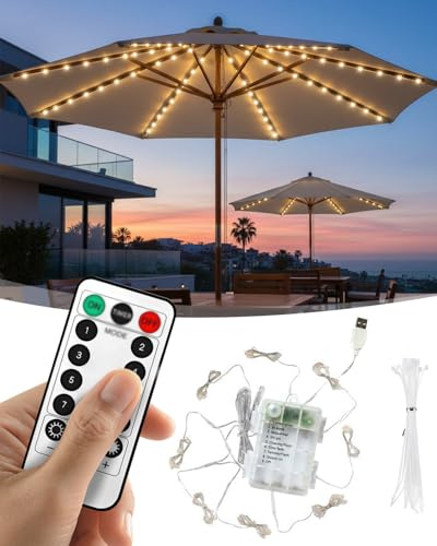 Lorrtta Parasol Lights, Umbrella String Lights for Outdoor Patio, Garden, and Camping, Create a Cozy Atmosphere for Evening Gatherings