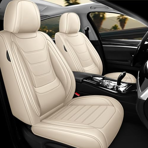 Hukl sitzbezüge Auto für Dacia Sandero 1999-2026,Passgenau Abnehmbar Waschbar Echtleder 5-Sitzer Komplettset(Rein Beige)