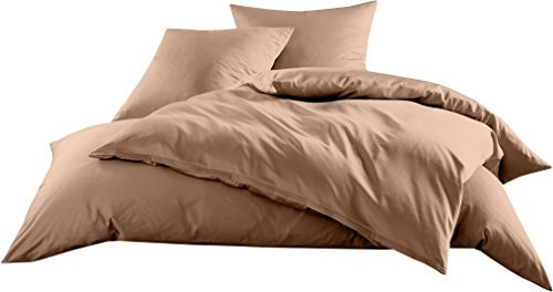 Mako-Satin Baumwollsatin Bettwäsche Uni einfarbig zum Kombinieren (Bettbezug 135 cm x 200 cm, Hellbraun)