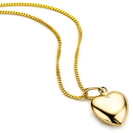 OROVI – Halskette mit Herz Anhänger aus 9 Karat (375) Gelbgold – filigrane Gold Ankerkette Damen – Kette in hochwertiger Schmuckschachtel zum Verschenken – allergenfrei & handgemacht (45 cm)