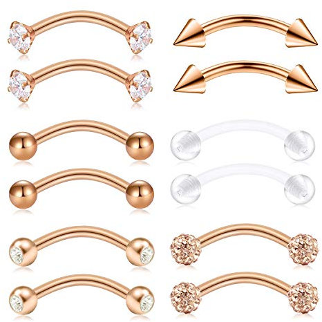 AceFun 12er 316L Chirurgenstahl Bananen Augenbrauen Piercing Ohrstecker Helix Tragus Septum Hufeisen Circular Barbell Piercing Unisex Punk Roségold