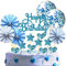 22 Stück Tortendeko Geburtstag, Happy Birthday Kuchendeko, Glitter Cake Topper Happy Birthday, Tortendeko Blau, Cupcake Topper mit Sternen Liebe Konfetti-Luftballons und Papierfächer