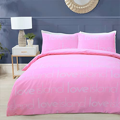 Sleepdown Love Island Parure de lit Douce avec Housse de Couette et taies d'oreiller Motif à Rayures Rose King Size 220 x 230 cm