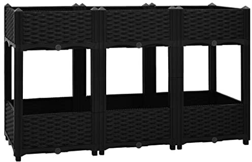 vidaXL Raised Bed with Two Shelves - Durable Black Polypropylene Planter Suitable for Outdoors - Ideal for Flowers, Herbs, Vegetables