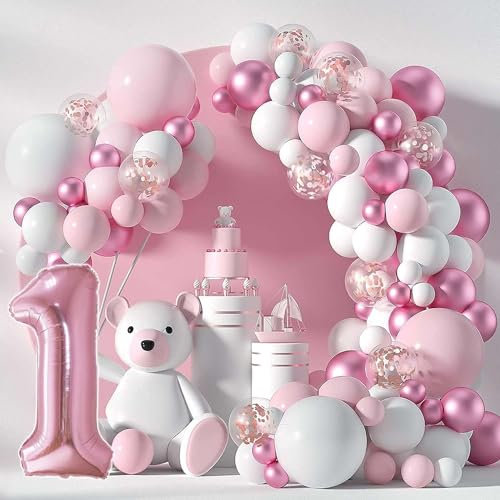 Luftballons Girlande Set,150 Stück Luftballon Rosa Set,Weiß Rosa Metallic Ballon,Konfetti Ballon,Latex Ballon,Luftballons Garland Kit,Macaron Rosa Ballons Girlande Set,Luftballon Geburtstag Deko