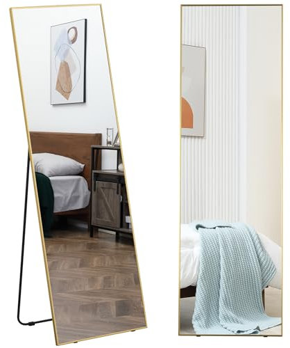 HOMCOM 50 x 158.5cm Full Length Mirror, Aluminium Alloy Framed Rectangular Full Body Mirror with Tempered Glass, Floor Standing or Wall Hanging for Bedroom, Living Room, Cloakroom, Gold Frame