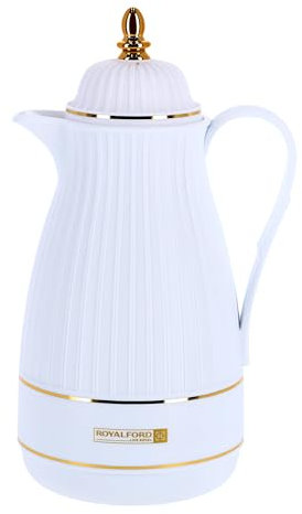 Royalford Glass Vacuum Flask | Vacuum Insulated Tea Carafe 1000ML | Heat & Cold Retention, Thermal Insulated Airpot | Insulated jug Preserves Flavor & Freshness, Household Office Kettle Jug, White