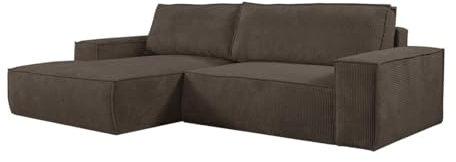 Vente-unique Amelia Ecksofa, umwandelbar, Cordstoff, Braun, Linke Ecke