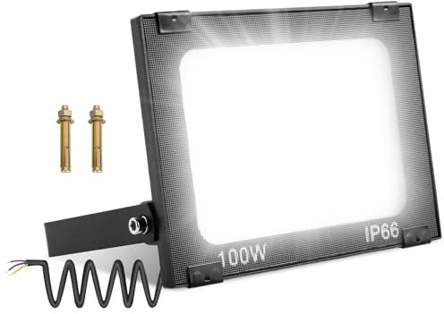 papasbox 100W LED Strahler Außen | Scheinwerfer Außenstrahler 5000K Kaltweiß IP66 Wasserdicht | LED Fluter für Garten Garage Sportplatz