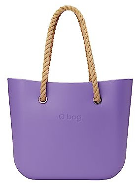 OBAG Lila große Tasche oder Tasche mit beige Tasche und langen Griffen aus beigem Seil, violett, 31x39x14cm