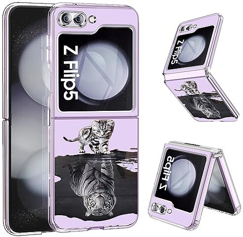 Para Samsung Galaxy Z Flip 5 5G Carcasa Silicona Soft TPU Galaxy Z Flip 5 Gato Funda Ultra Delgada Z Flip 5 Slim Cases Transparente Animal Smartphone Case para Samsung Z Flip 5 Handy 6,7 (A)