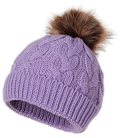Kinder Wintermütze Beanie Wintermütze Winter Doppelwoll Kugelstrickmütze Bommelmütze für Tägliches Tragen Mütze Strickmütze für Winter Bommelmütze Knitted Pom Beanie Hat