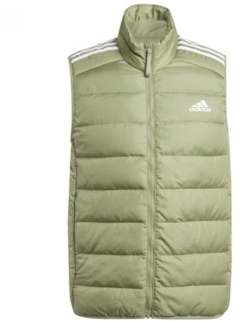 adidas Hombre Essentials 3-Stripes Light Down Vest, tent green, S