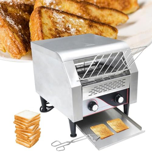 EsaSam Tostadora transportadora, Tostadora Comercial de Acero Inoxidable 300 rebanadas por Hora Cafe Hotel Restaurant Tostadora rotativa, Tostadora Industrial Resistente de Acero Inoxidable de 2200 W