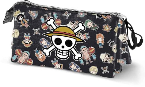 One Piece Skull-Estuche Portatodo Triple, Multicolor, 23 x 11 cm