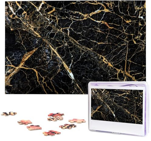 KHiry Puzzles 1000 Stück Personalisierte Puzzles Schwarz Gold Marmor Fotopuzzle Herausforderndes Puzzle für Erwachsene Personalisierbares Puzzle mit Aufbewahrungstasche (74,9 cm x 50 cm)