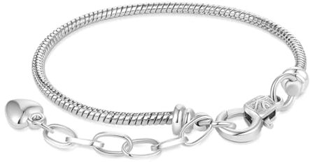 GNOCE Verstellbares Charm-Armband mit Sicherheitskette Edelstahl-Schlangenkette Metall-Basic-Charm-Armband zum Selbermachen Bolo mit herzförmigem Baumeln