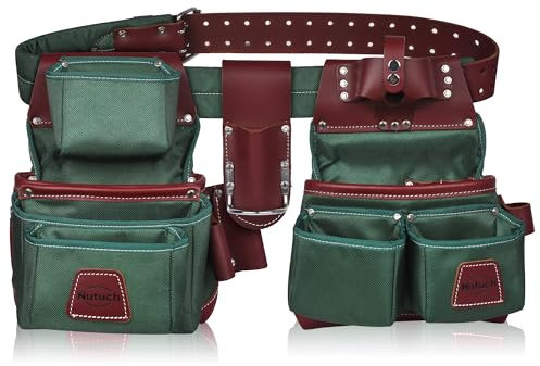 NUTUCH Nylon and Leather Tool Belt | Nylon Tool Pouch | Carpenter Tool Belt | Construction | Framers | Electrician Tool Belts | Drywall Tool Bags | Handyman | Electric (GREEN)