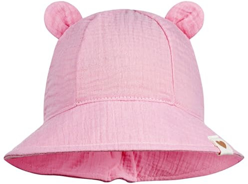 Smarilla Sommerhut Sommermütze Kinderhut Fischerhut Junge Mädchen Babymütze Musselin, Größe: 46-48, Farbe: Rosa