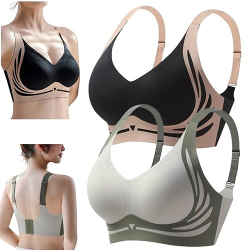2pcsLifting Anti-Sagging Wireless Push-up Bra, Push-up Bra Without Wires,Breathable Breast Push-up Anti-Sagging Bra (5,M)