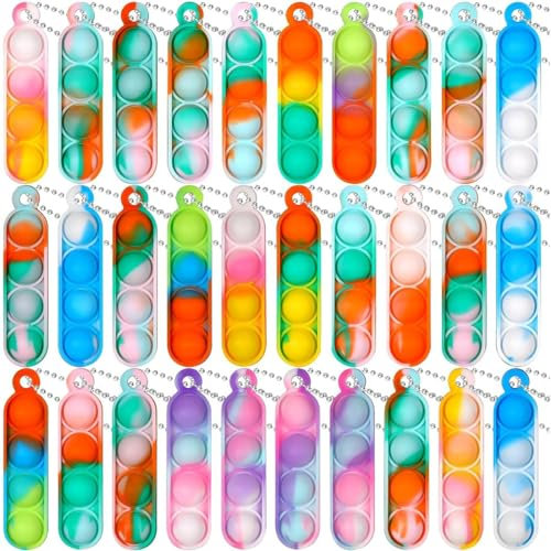 PLABBDPL 30PCS Mini Pop Push It Fidget Jouet Porte-clés, Coloré Silicone Squeeze Pop Bubble Fidget Bulk Jouets Sensoriels,pour Enfants Adultes Petits Cadeaux Anniversaire