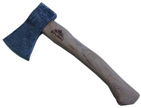 STUBAI Campingbeil „Habicht“ 1.100 g – Handgeschmiedet aus Kohlenstoffstahl, 340 mm Gesamtlänge, geölter Hickorystiel, inkl. Lederscheide – Für Outdoor, Bushcraft, Survival, Trekking