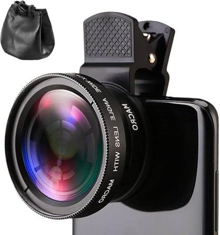 Lente de Teléfono Móvil, Kit de Lente de Cámara de Teléfono 2 en 1, Objetivo Gran Angular de 0.45 x y Objetivo Macro de 12.5 x para iPhone, Android, Samsung Galaxy y la Mayoría de Teléfonos