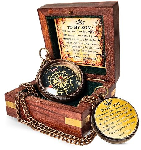 ANTIQUANA Kompass mit Holzbox – Geschenk von Vater zu Sohn – Geschenk zum Schulabschluss