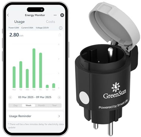 GreenSun Prise Connectée - Prise Connectée Extérieure 16A Type E Programmateur Prise Electrique Prise Connectée Alexa Prise Programmable Prise Compteur d'Énergie Contrôle APP Smart Life 2,4GHz IP44