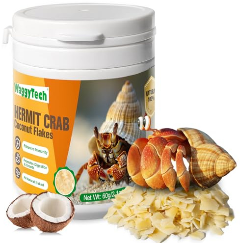 WaggyTech Hermit Crab Food - Baked Coconut Treat, Natural Dried Coconut for Crab Healthy & Additive Free, Easily Digestible Hermit Food Hermit - Ideal Crab Pet Snacks, Crispy & Delicious | 60g