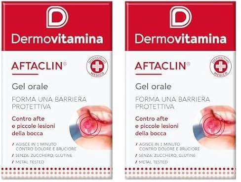 Dermovitamina Aftaclin Gel orale 7 ml, Favorisce la guarigione di afte bocca e piccole lesioni della bocca, agendo in un minuto contro dolore e bruciore, protegge durante il consumo di cibi e bevande