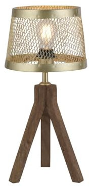 Licht-Erlebnisse Tischlampe Holz Metall in Messing matt Wohnzimmer 44 cm E27 bis 60 W Tripod Vintage Design elegant Frame Schirm Nachttischleuchte Schlafzimmer TAVLIS
