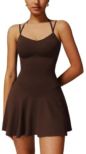 OMEWEE Women's Tennis Dress with Shorts and Built in Bra Sweetheart Neck Sleeveless Golf Dress Activewear Exercise Sports Dresses with Pockets