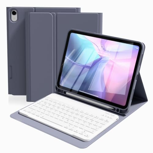 ZOPSGYU Keyboard Case for iPad (A16) 11th/10th Gen 2025/2022 11/10,9 | UK White Layout, Detachable Magnetic Wireless Bluetooth Keyboard, Shockproof Smart Folio Cover with Pencil Holder, Purple