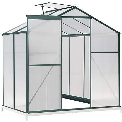 XEMQENER 4x6 FT Polycarbonate Greenhouse with Base, Large Garden Greenhouse with Sliding Door and Ventilation Window, Aluminum Frame Walk-in Greenhouses for Plant, Flower, 190x130x195 cm, Green