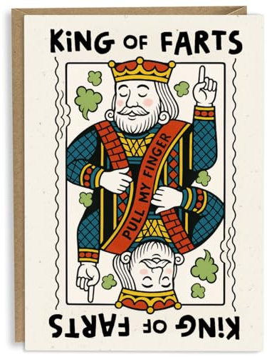 Funny Father's Day Card for Dad - King of Farts - From Son or Daughter - Birthday or Fathers Day Card for Husband, Grandad, or Men - Pull My Finger Joke